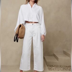 Banana Republic - high-rise wide-leg cropped jean - 0 / 25 - NWT - Pure White